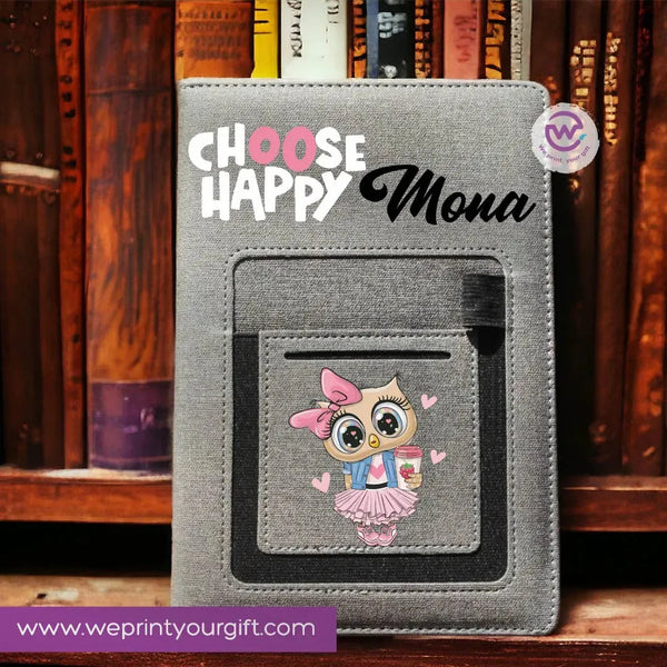 Notebook with fabric Cover& pocket- Owl - WE PRINT