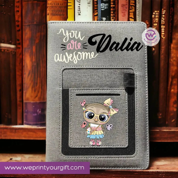 Notebook with fabric Cover& pocket- Owl - WE PRINT