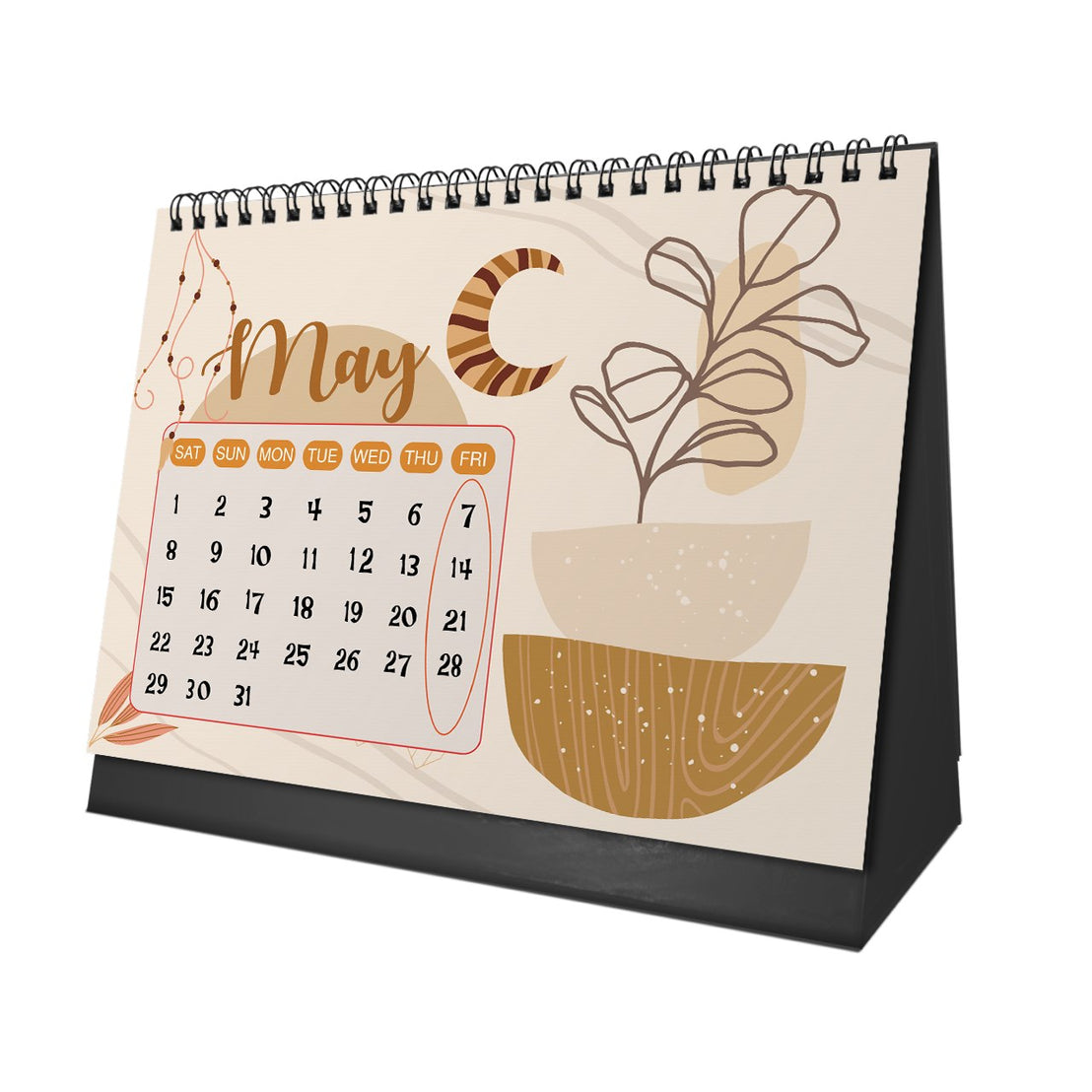 Boho 2027 Desk Calendar – Earthy Tones & Artistic Details