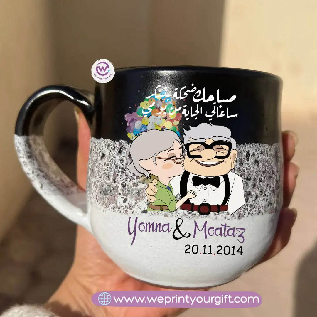 Black & White Handmade Pottery Mug – 350 ml | Valentine Up Cartoon Theme - WE PRINT