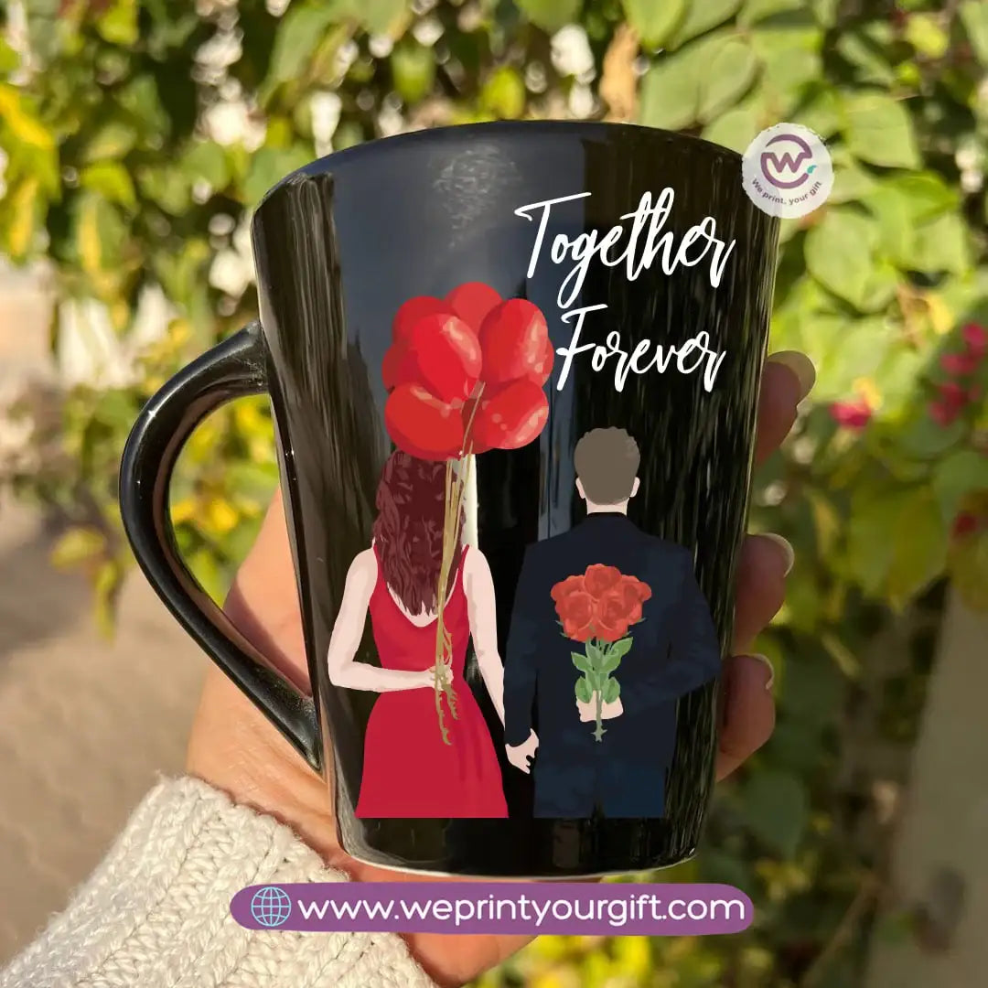 Valentine’s Edition Black Conical Porcelain Mug – 350 ml | UV Raised Sticker Printing - WE PRINT