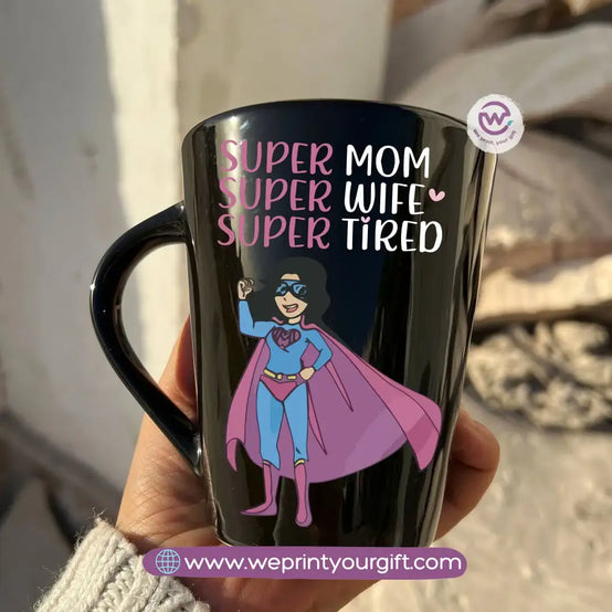 Mom Love Edition Black Conical Porcelain Mug – 350 ml | Artistic Mother-Inspired Designs | UV Raised Sticker Printing - WE PRINT