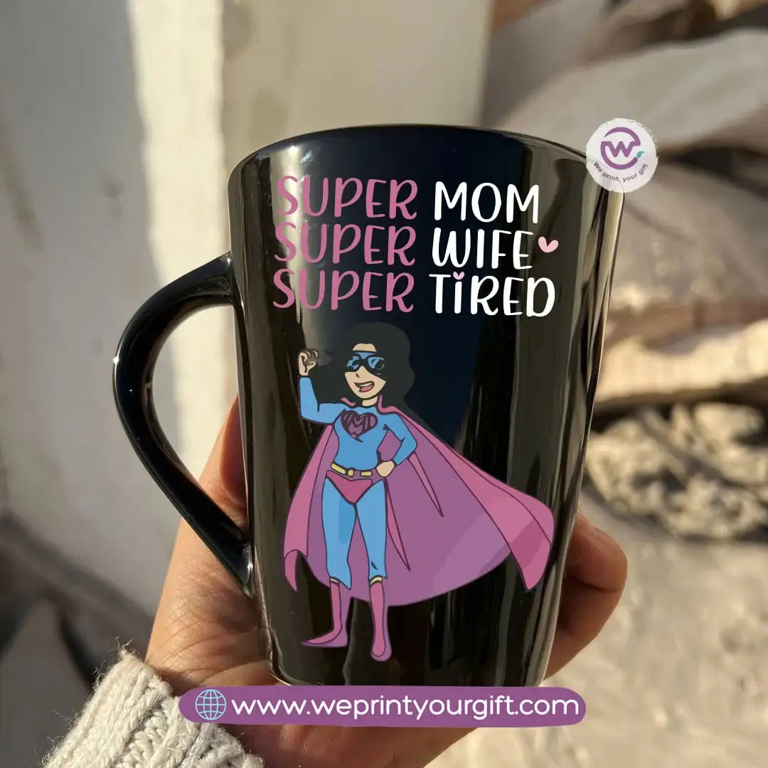 Mom Love Edition Black Conical Porcelain Mug – 350 ml | Artistic Mother-Inspired Designs | UV Raised Sticker Printing - WE PRINT