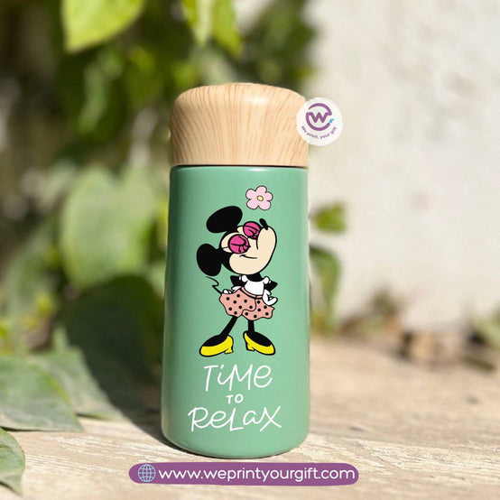 Mini Thermal Coffee Mug – (150ml & 250ml) | Wooden Lid - Mickey & Minnie Style Designs
