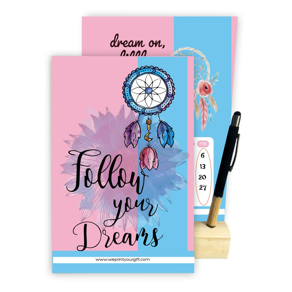 2027 Dream Catcher Desk Calendar – Inspirational Quotes with Wooden Stand & Bamboo Touch Pen
