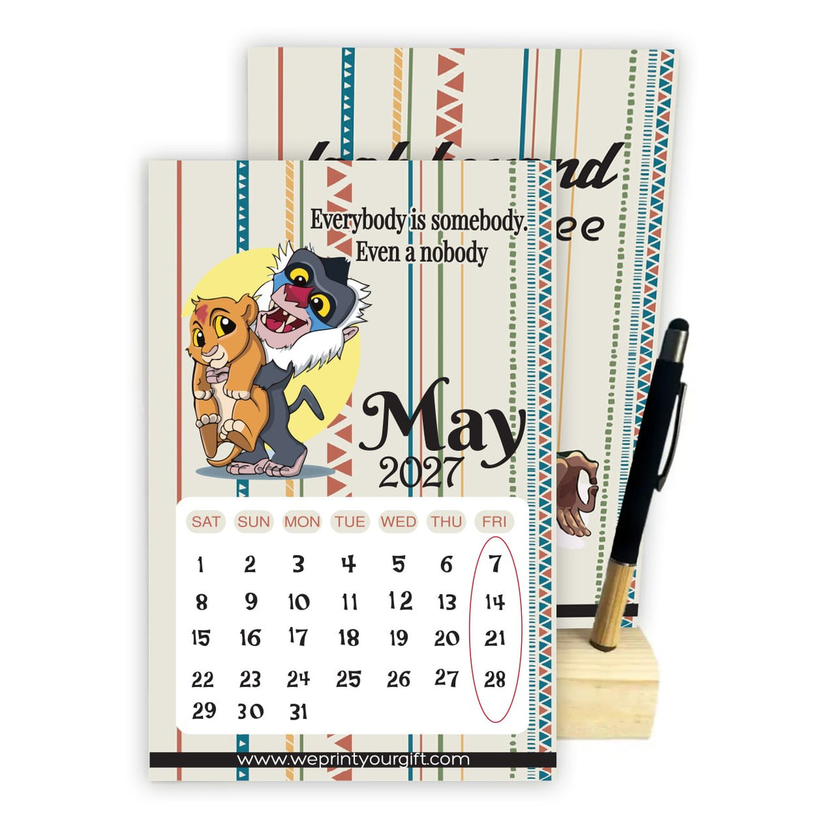 THE LION KING 2027 Desk Calendar – Inspirational Monthly Designs with Wooden Stand & Bamboo Touch Pen