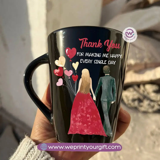 Valentine’s Edition Black Conical Porcelain Mug – 350 ml | UV Raised Sticker Printing - WE PRINT