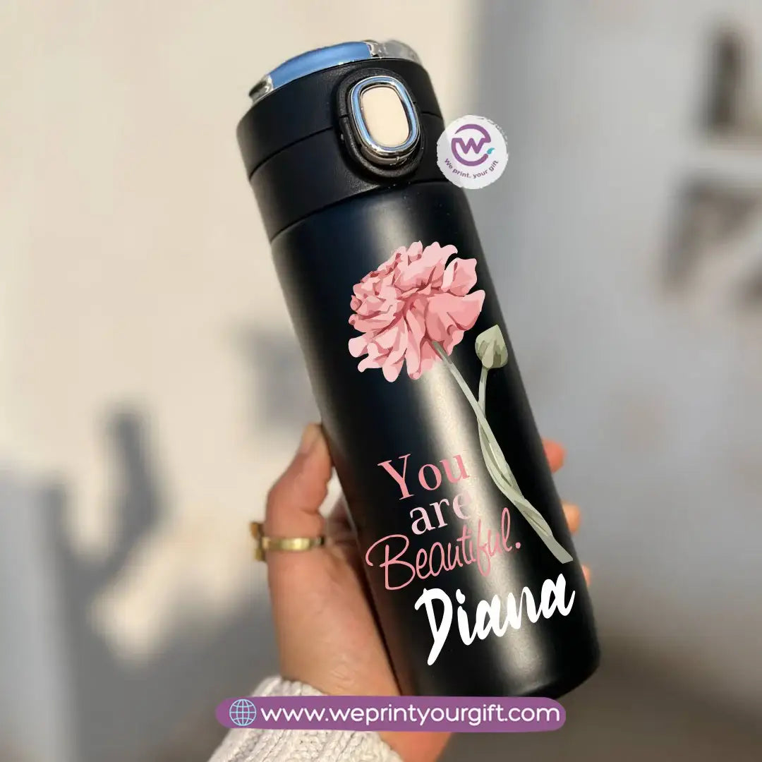 Stainless Steel Thermal Mug with Digital Temperature Display – 420ml Floral Designs - WE PRINT