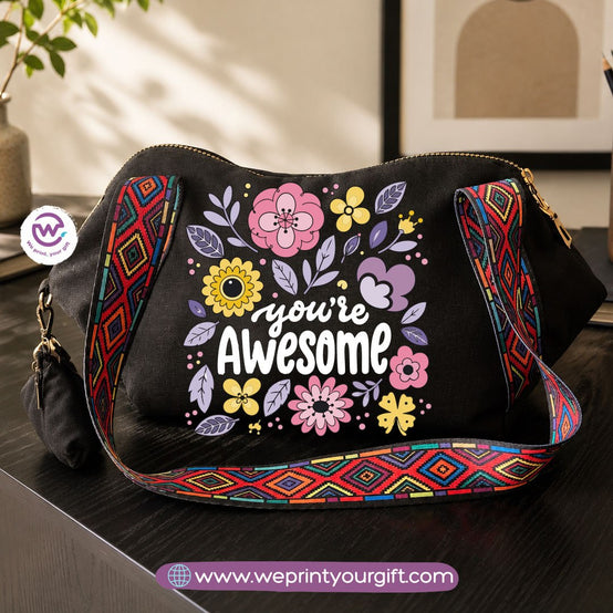 Floral Motivational Shoulder Bag & Pouch Set