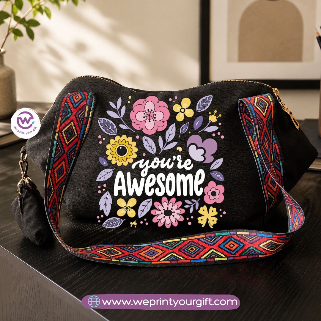 Floral Motivational Shoulder Bag & Pouch Set