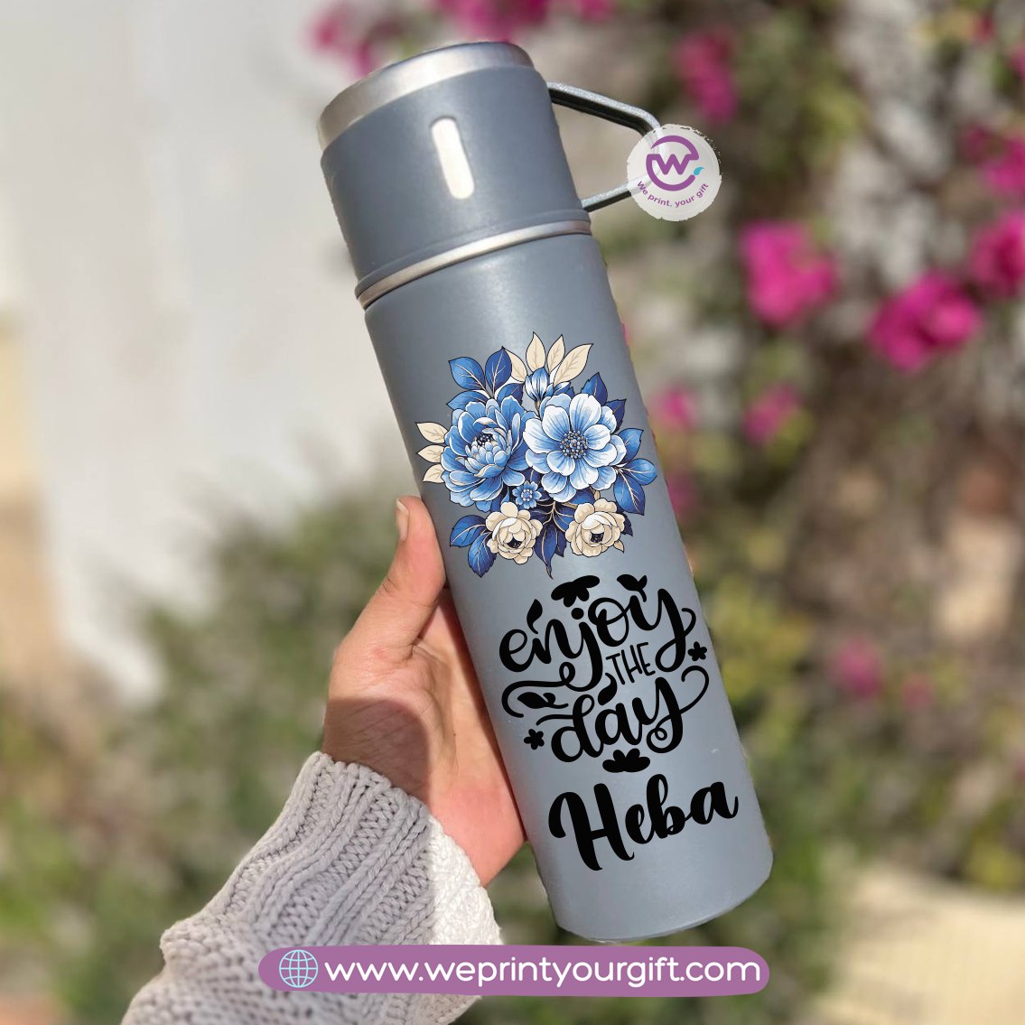 Floral Name Thermal Flask with Two Extra Cups – 500ml