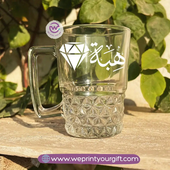 Personalized Clear Crystal Pattern Glass Mug with Arabic Name Typography – 250 ml - WE PRINT
