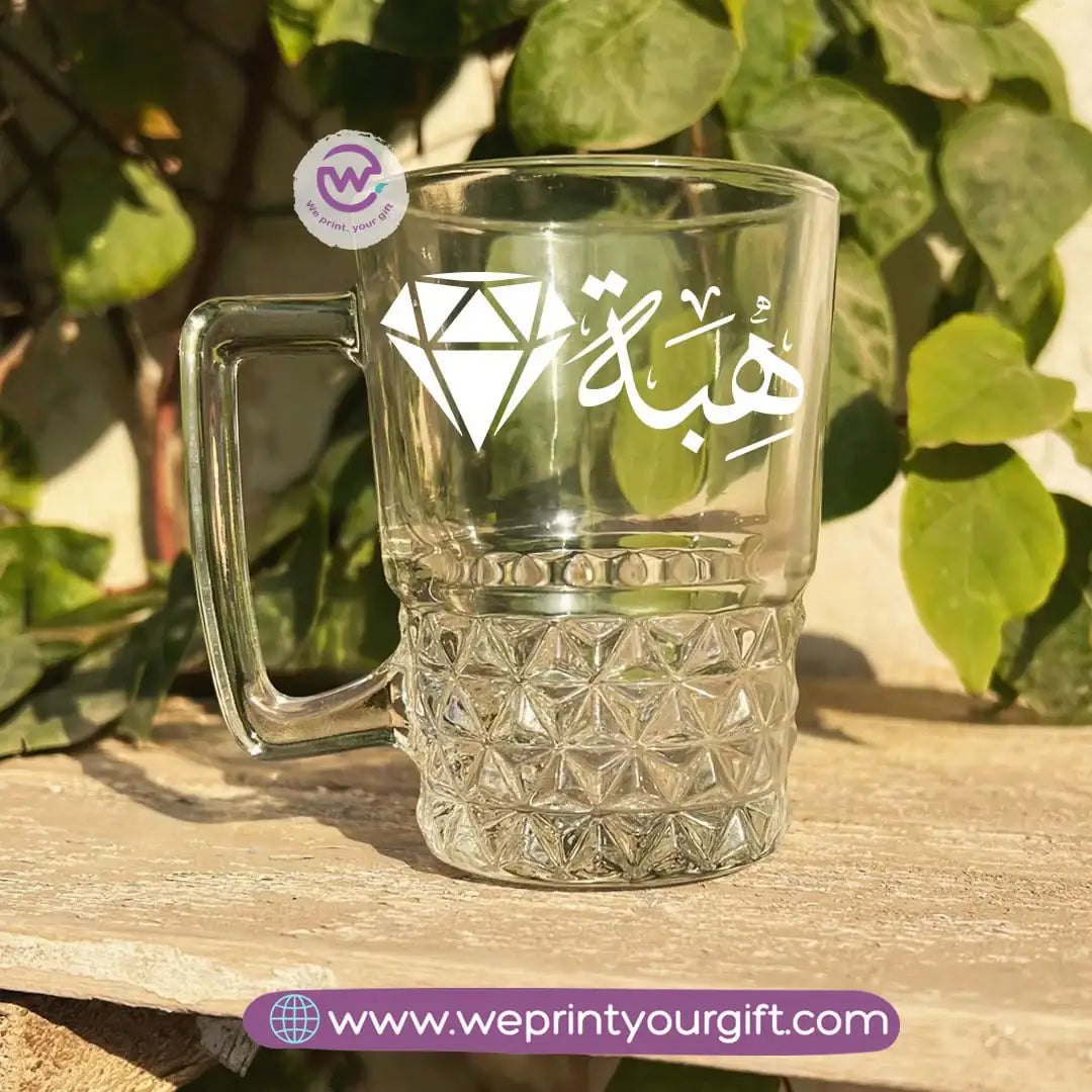 Personalized Clear Crystal Pattern Glass Mug with Arabic Name Typography – 250 ml - WE PRINT