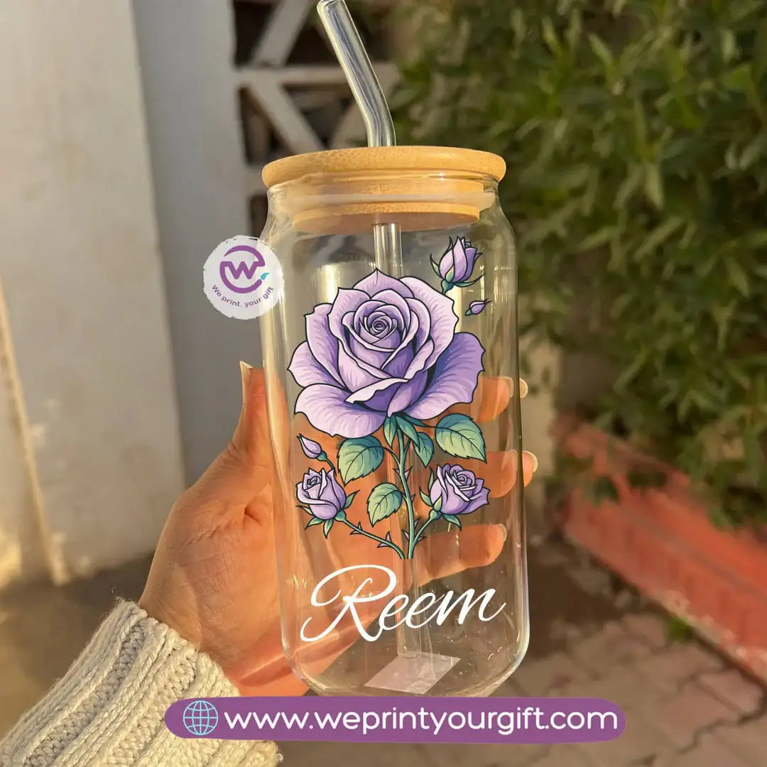 Round Glass Mug with Bamboo Lid & Glass Straw | Digital Art Design – 400 ml - WE PRINT