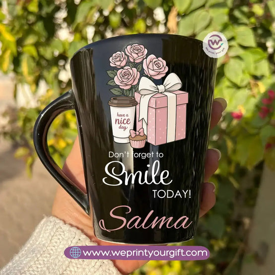 Motivational Digital Art Edition Black Conical Porcelain Mug – 350 ml | UV Raised Sticker Printing - WE PRINT