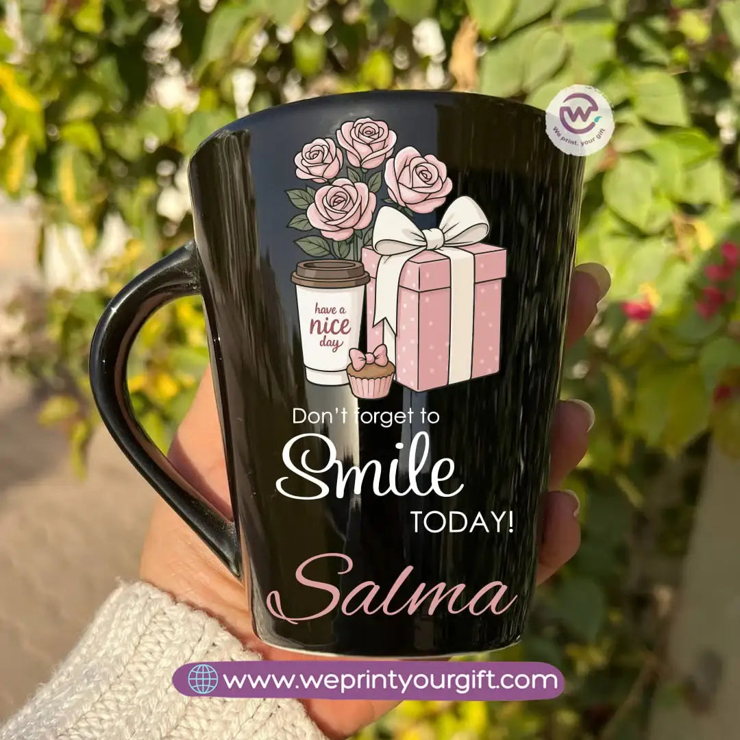 Motivational Digital Art Edition Black Conical Porcelain Mug – 350 ml | UV Raised Sticker Printing - WE PRINT