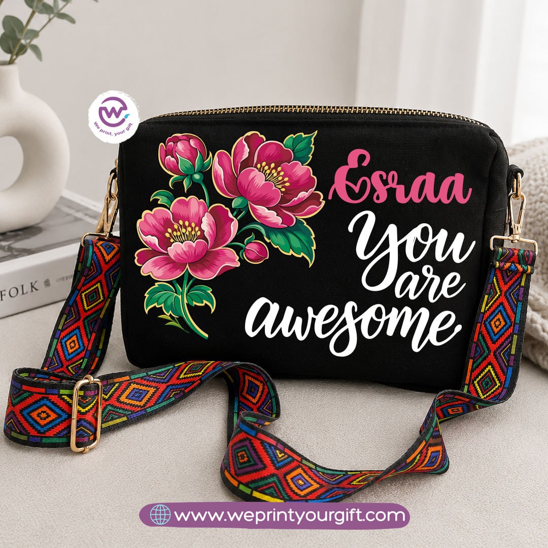 Floral Inspirational Quote Shoulder Bags with Colorful Straps