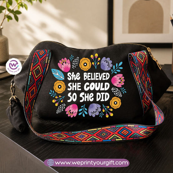 Floral Motivational Shoulder Bag & Pouch Set