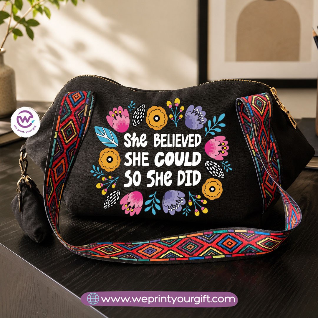 Floral Motivational Shoulder Bag & Pouch Set