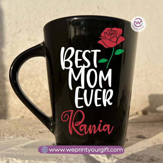 Mother’s Day Edition Black Conical Porcelain Mug – 350 ml | Elegant Love Designs | UV Raised Sticker Printing - WE PRINT