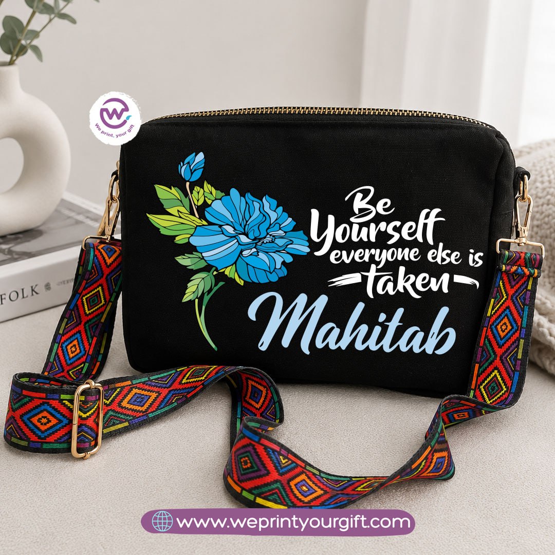 Floral Inspirational Quote Shoulder Bags with Colorful Straps