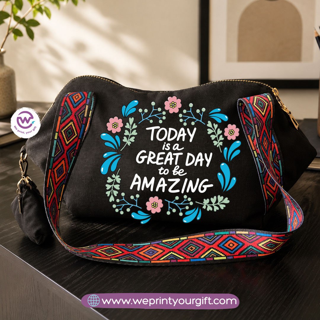 Floral Motivational Shoulder Bag & Pouch Set