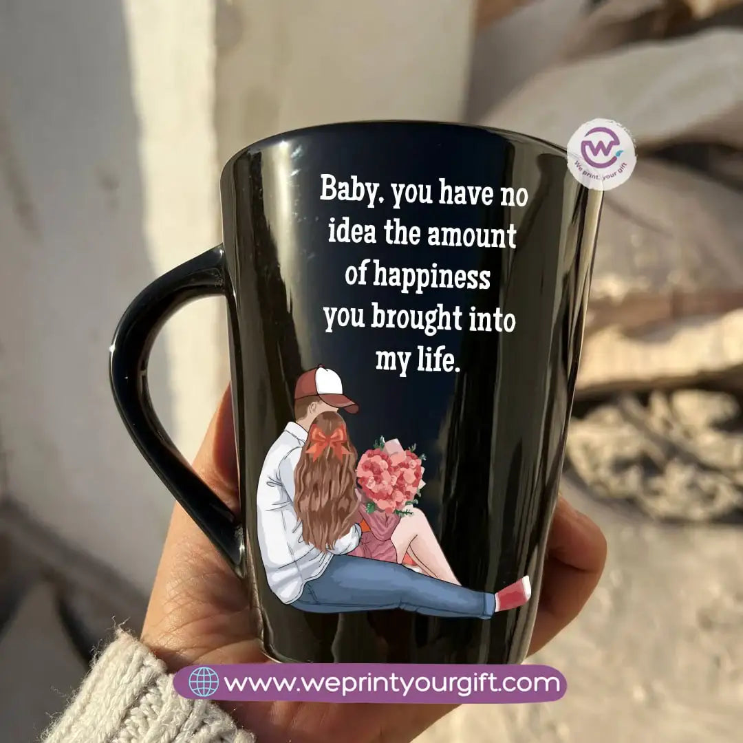Valentine’s Edition Black Conical Porcelain Mug – 350 ml | UV Raised Sticker Printing - WE PRINT