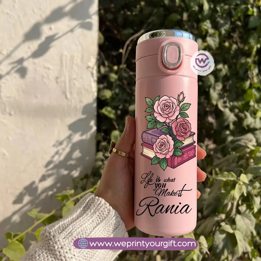 Stainless Steel Thermal Mug with Digital Temperature Display – 420ml - Motivational Floral Designs - WE PRINT
