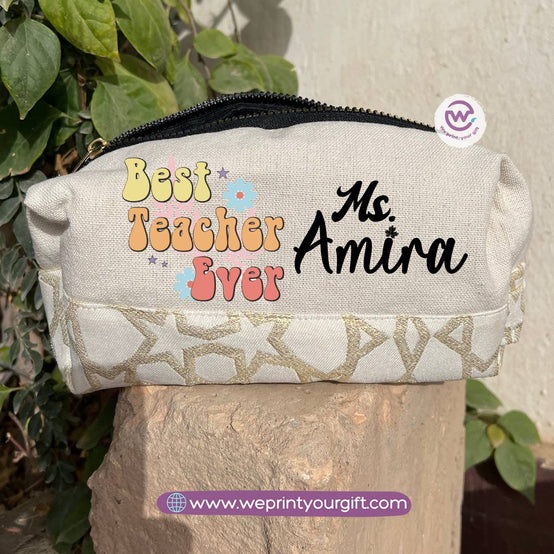 Islamic Pattern Teacher Boxy Pouch – Personalized Cotton Makeup & Pencil Case