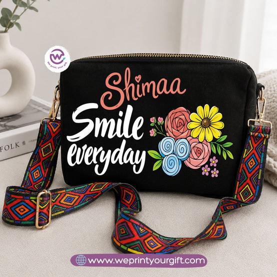 Floral Inspirational Quote Shoulder Bags with Colorful Straps