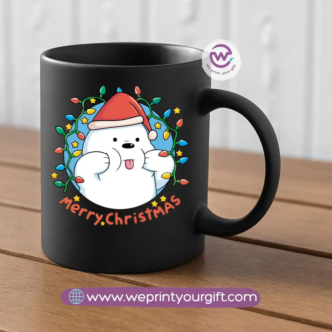 Black Classic Mug – 350 ml | Three Christmas Bears Designs | UV Raised Sticker Printing - WE PRINT