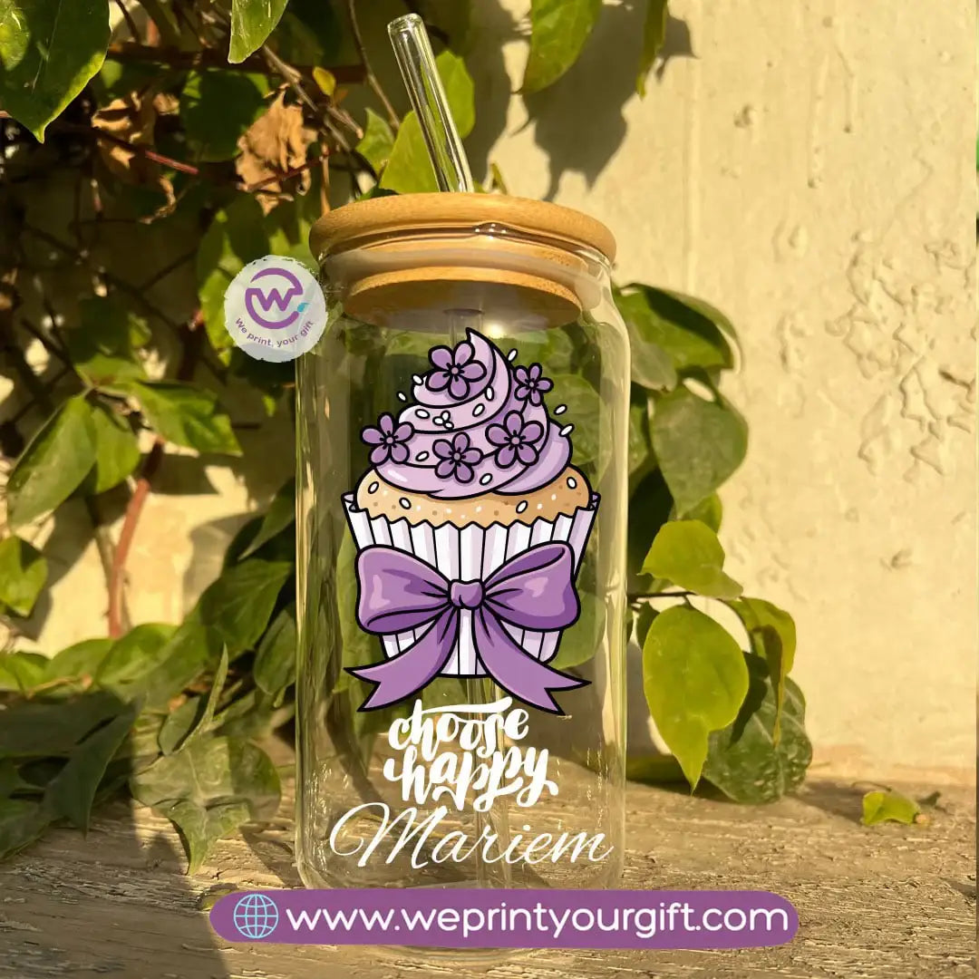 Round Glass Mug with Bamboo Lid & Glass Straw | Digital Art Design – 400 ml - WE PRINT