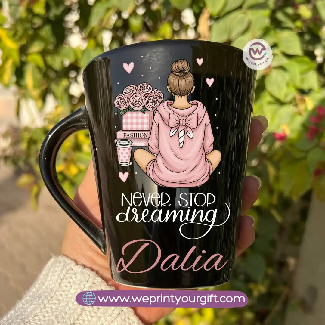 Motivational Digital Art Edition Black Conical Porcelain Mug – 350 ml | UV Raised Sticker Printing - WE PRINT