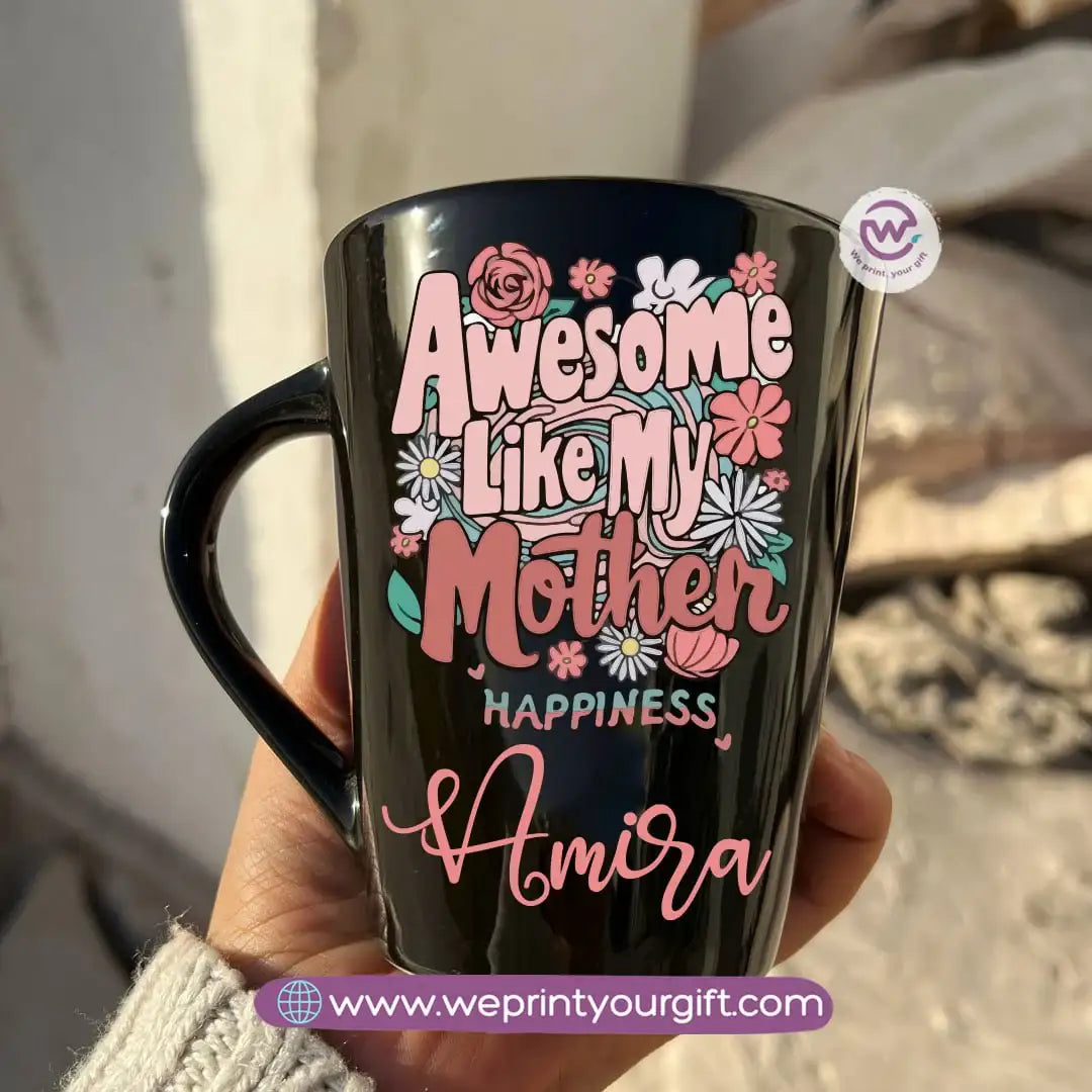Mother’s Day Edition Black Conical Porcelain Mug – 350 ml | Elegant Love Designs | UV Raised Sticker Printing - WE PRINT