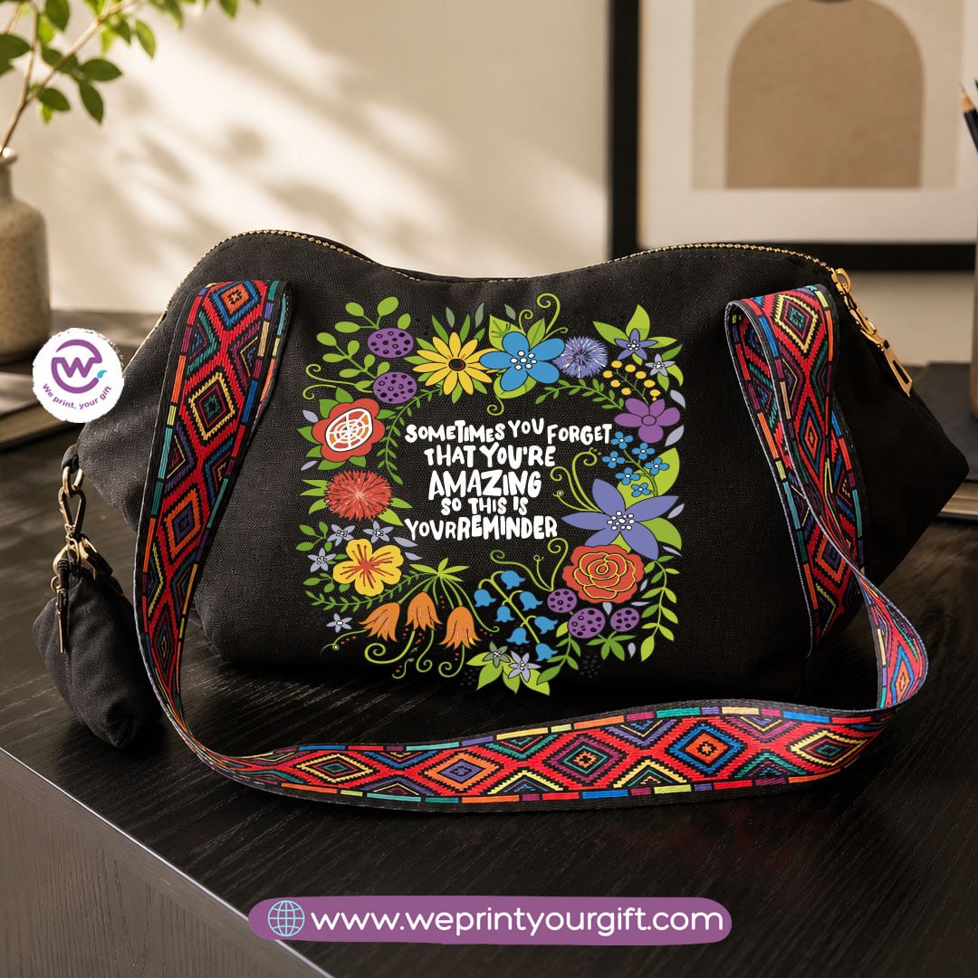 Floral Motivational Shoulder Bag & Pouch Set