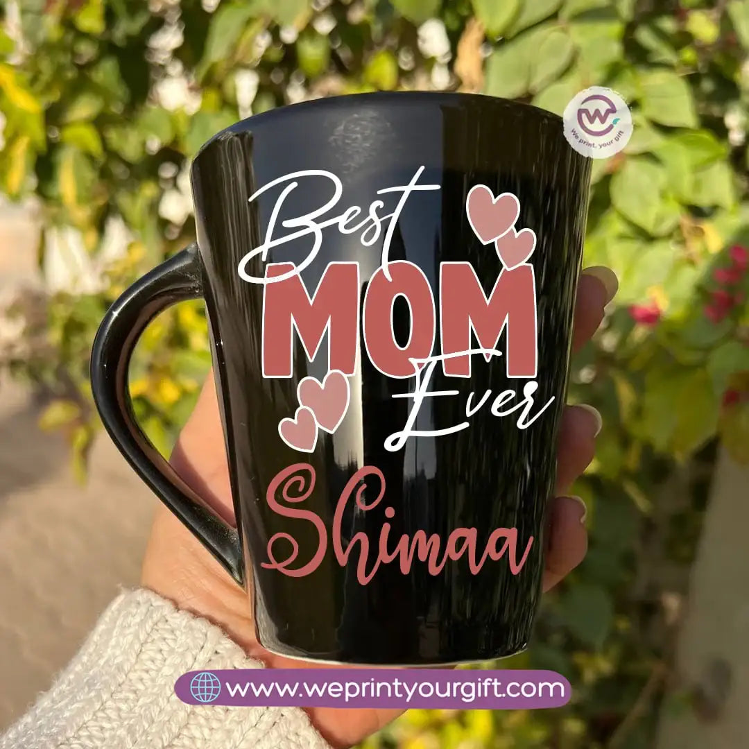 Mother’s Day Edition Black Conical Porcelain Mug – 350 ml | Elegant Love Designs | UV Raised Sticker Printing - WE PRINT