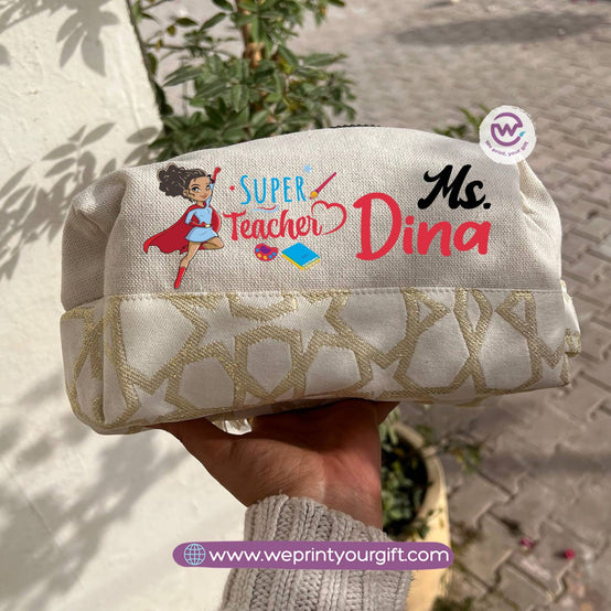 Islamic Pattern Teacher Boxy Pouch – Personalized Cotton Makeup & Pencil Case