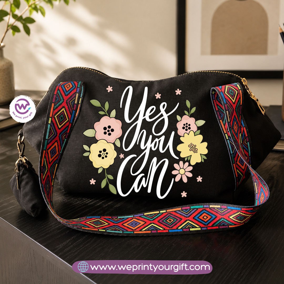 Floral Motivational Shoulder Bag & Pouch Set