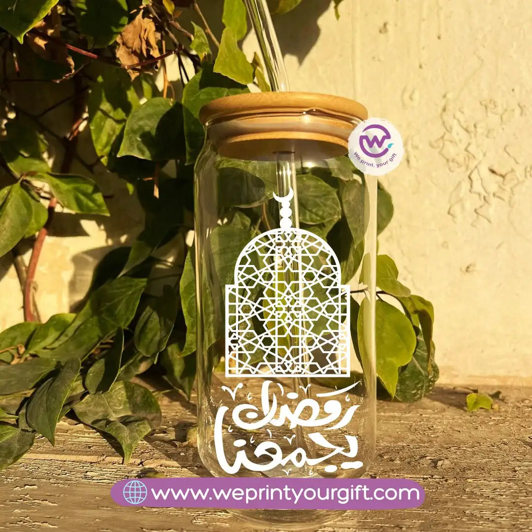 Round Glass Mug with Bamboo Lid & Glass Straw | Ramadan Night Design - WE PRINT