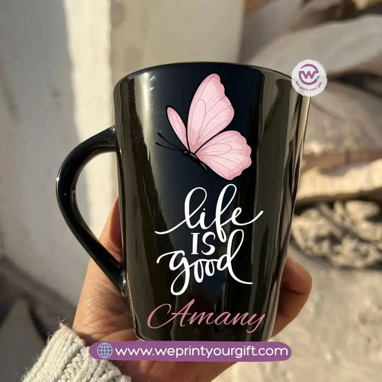 Motivational Digital Art Edition Black Conical Porcelain Mug – 350 ml | UV Raised Sticker Printing - WE PRINT