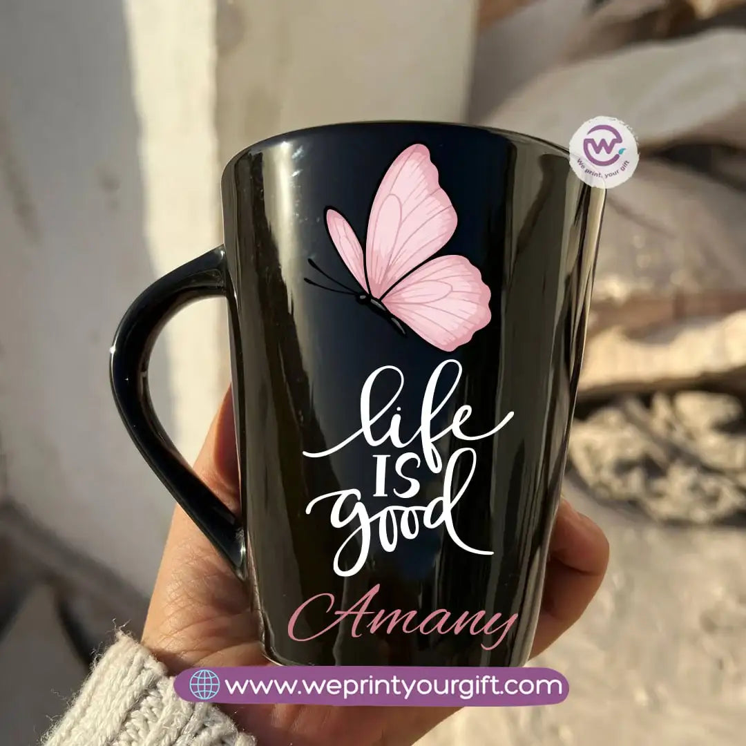 Motivational Digital Art Edition Black Conical Porcelain Mug – 350 ml | UV Raised Sticker Printing - WE PRINT
