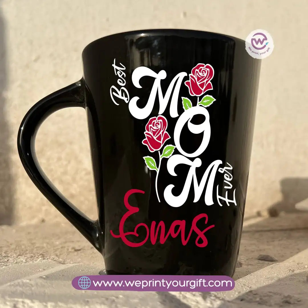 Mother’s Day Edition Black Conical Porcelain Mug – 350 ml | Elegant Love Designs | UV Raised Sticker Printing - WE PRINT