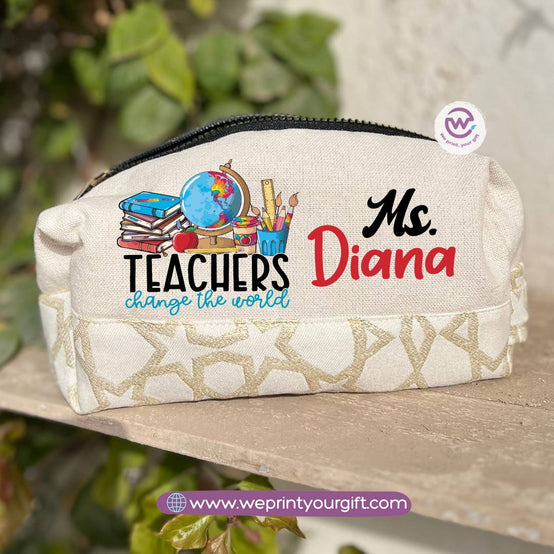 Islamic Pattern Teacher Boxy Pouch – Personalized Cotton Makeup & Pencil Case