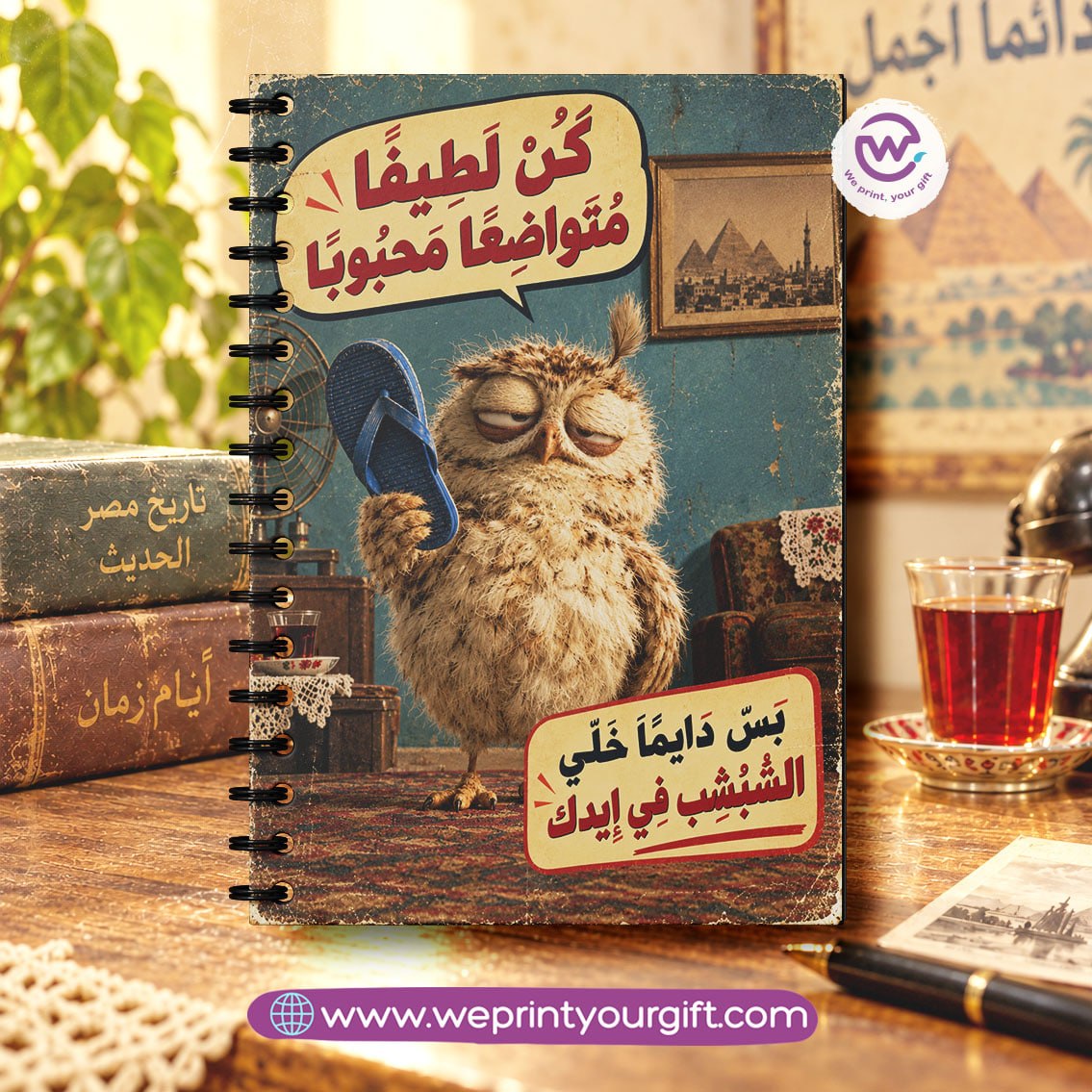 Retro Egyptian Workday Wooden Cover Notebook