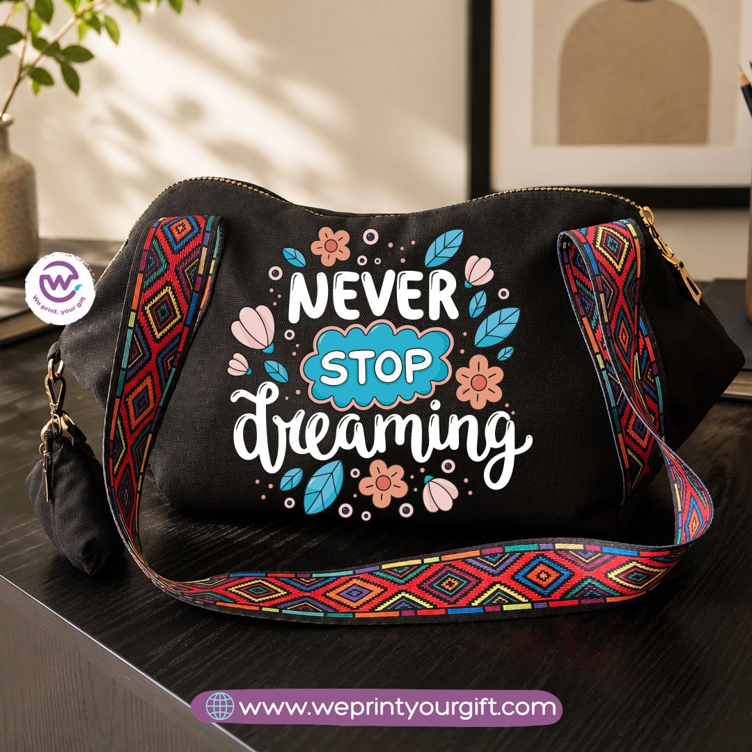 Floral Motivational Shoulder Bag & Pouch Set