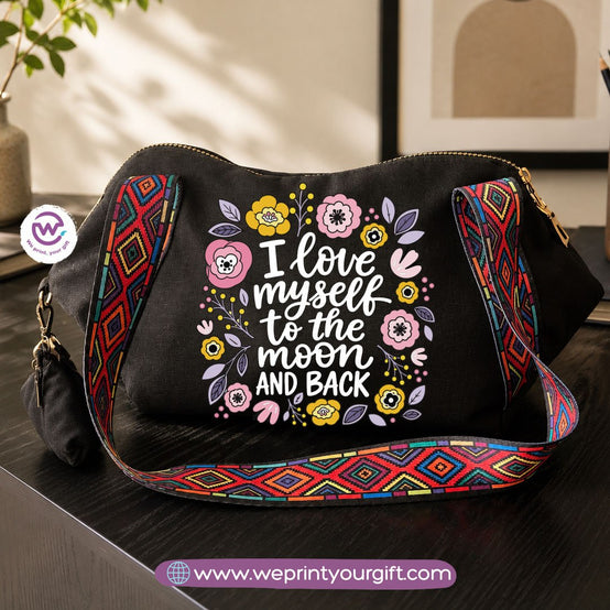 Floral Motivational Shoulder Bag & Pouch Set
