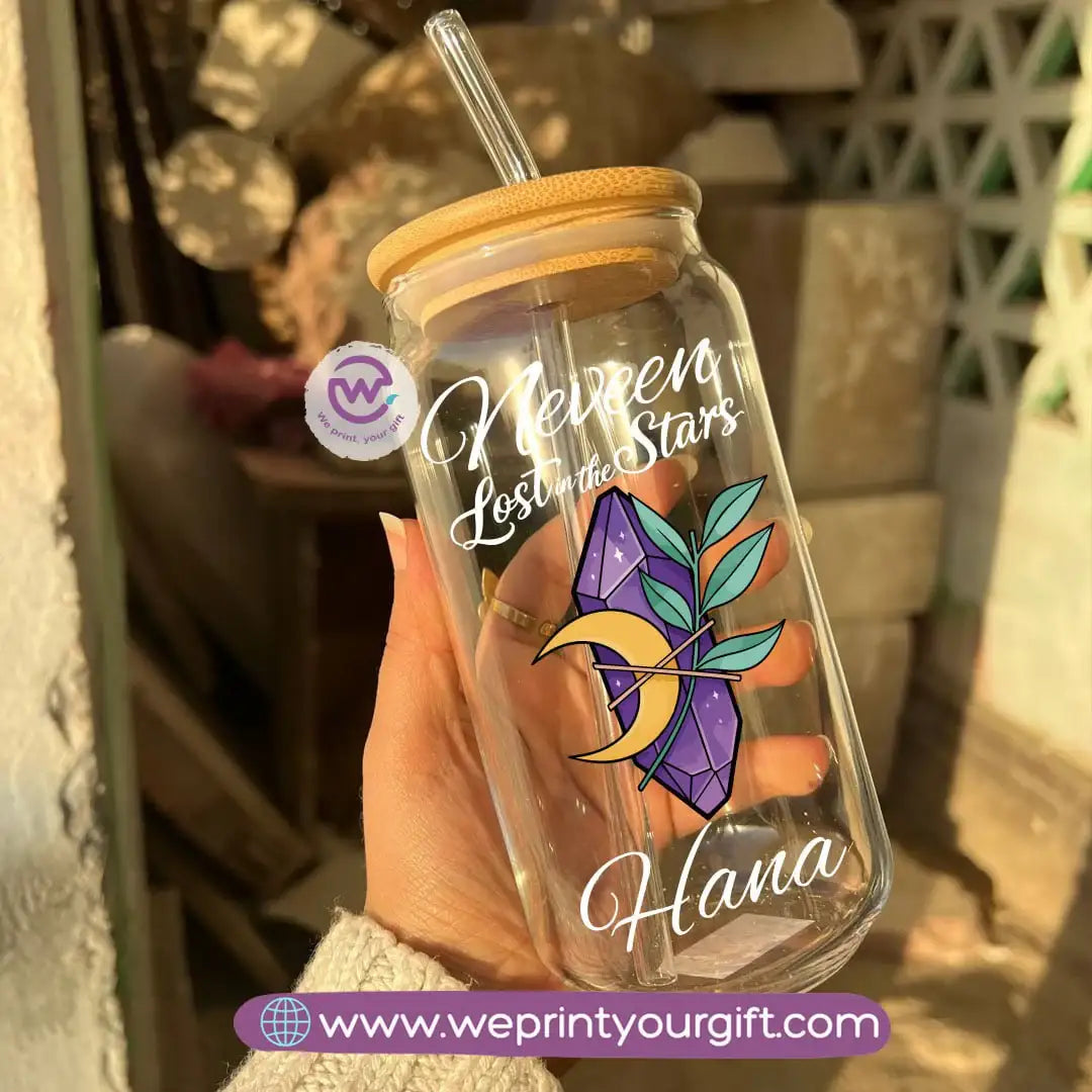 Round Glass Mug with Bamboo Lid & Glass Straw | Digital Art Design – 400 ml - WE PRINT