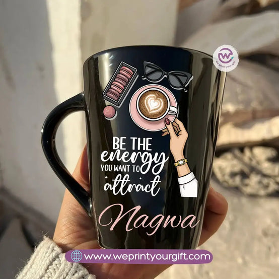 Motivational Digital Art Edition Black Conical Porcelain Mug – 350 ml | UV Raised Sticker Printing - WE PRINT