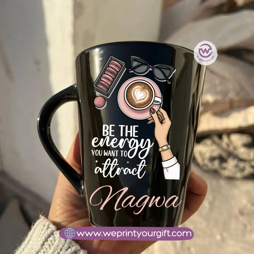 Motivational Digital Art Edition Black Conical Porcelain Mug – 350 ml | UV Raised Sticker Printing - WE PRINT
