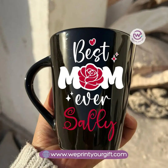 Mother’s Day Edition Black Conical Porcelain Mug – 350 ml | Elegant Love Designs | UV Raised Sticker Printing - WE PRINT